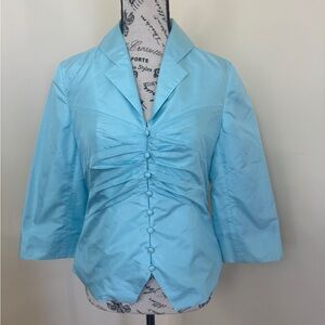 Women’s Doncaster Light Blue Ruched Silk Button-Up blouse shirt